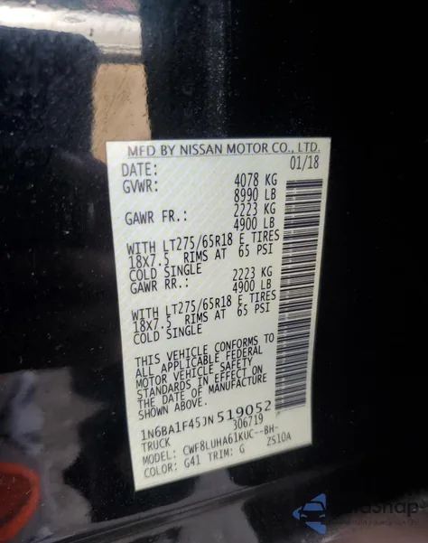 2018 Nissan Titan Xd Sl from USA, damaged, VIN 1N6BA1F45JN519052